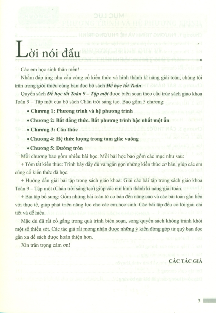 ĐỂ HỌC TỐT TOÁN LỚP 9 - TẬP 1 (Bộ sách Chân trời sáng tạo)